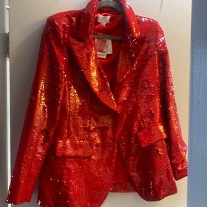 Beautiful Sequin Red Jacket Size L, New With Tags